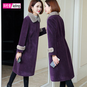 羊剪绒大衣女新款 颗粒羊羔毛皮草外套 中长款 2025冬装 水貂毛领大码