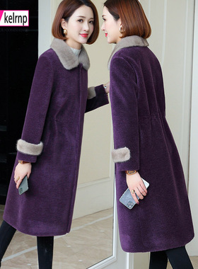 羊剪绒大衣女新款2025冬装水貂毛领大码中长款颗粒羊羔毛皮草外套