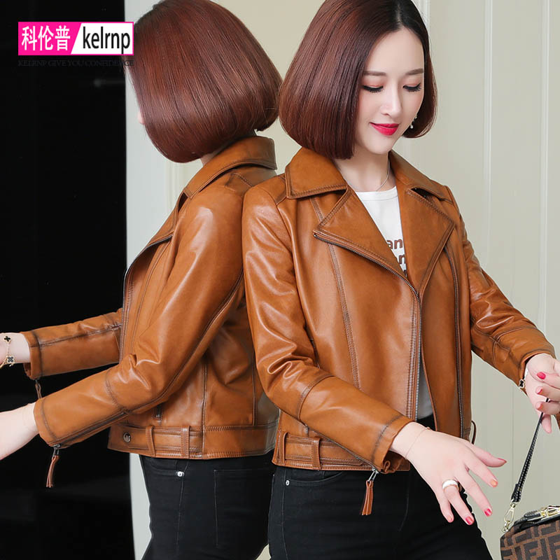 海宁真皮皮衣女2025春季新款短款气质修身绵羊皮夹克机车服小外套