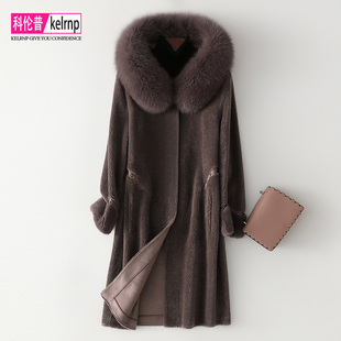 羊剪绒大衣女新款2025冬狐狸毛领妈妈装大码带帽羊毛颗粒皮草外套