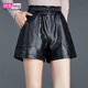 女2025新款 绵羊皮休闲裤 冬外穿宽松大码 短裤 热裤 真皮裤 子高腰靴裤