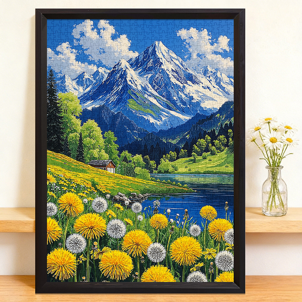 大型成人1000片拼图带相框高级感减压治愈系风景雪山小屋女孩礼物