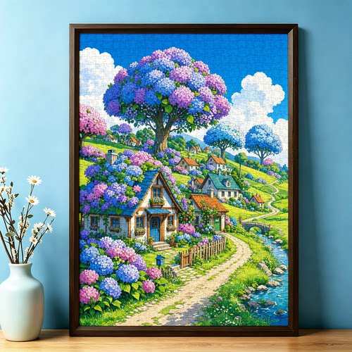 拼图1000片高端蓝卡风景带相框