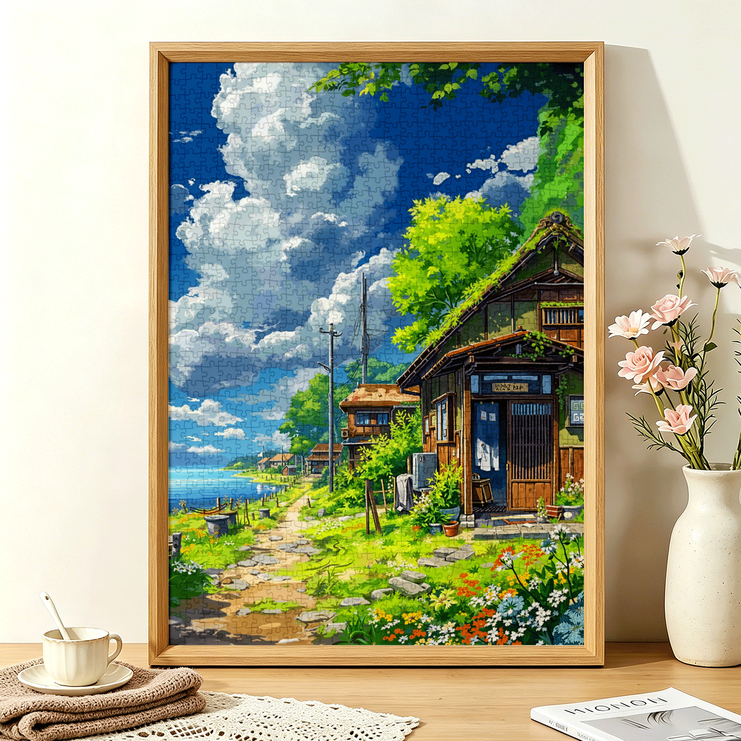 高难度成人1000片拼图带相框宫崎骏风治愈系夏日风景画女生日礼物