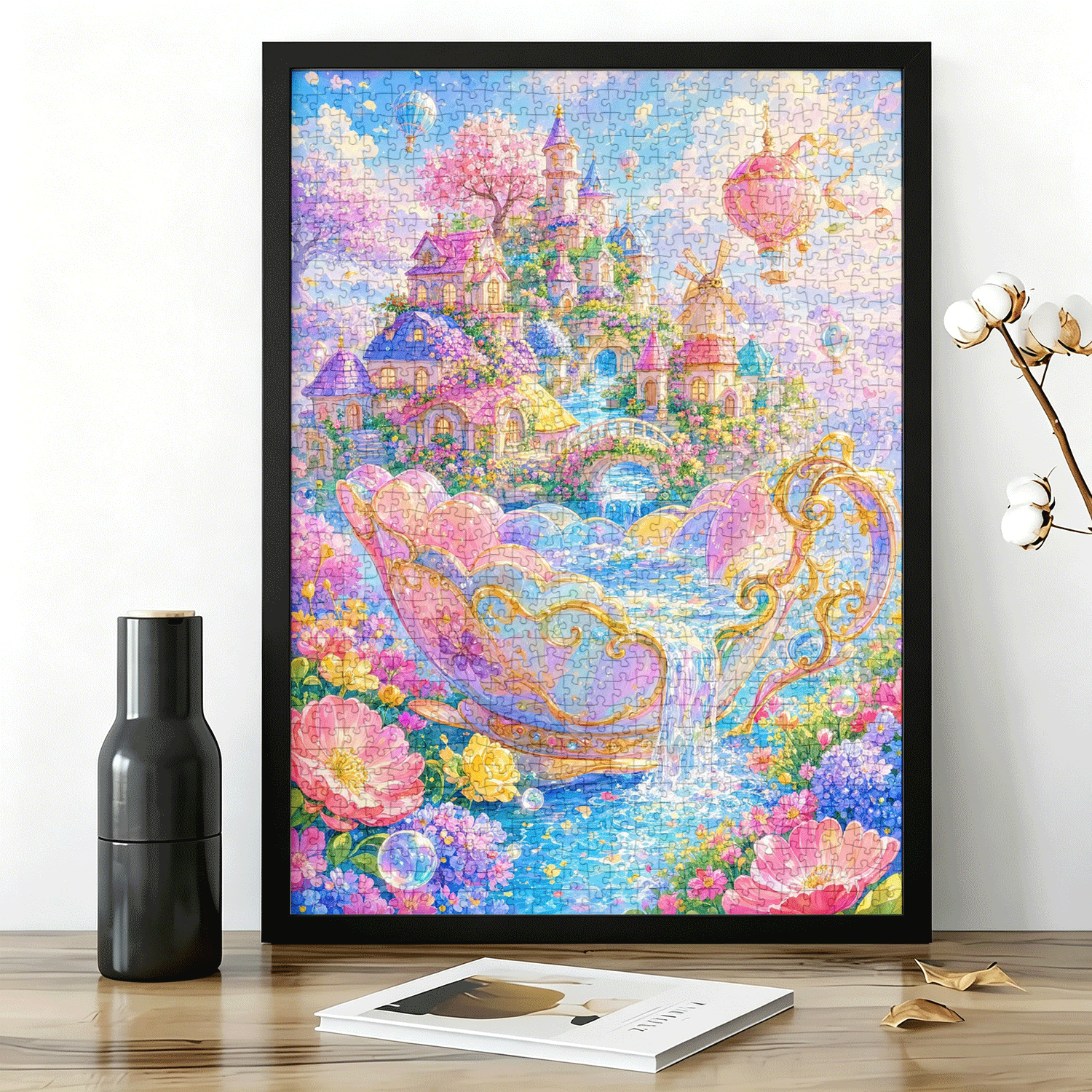 拼图1000片高端蓝卡风景带相框