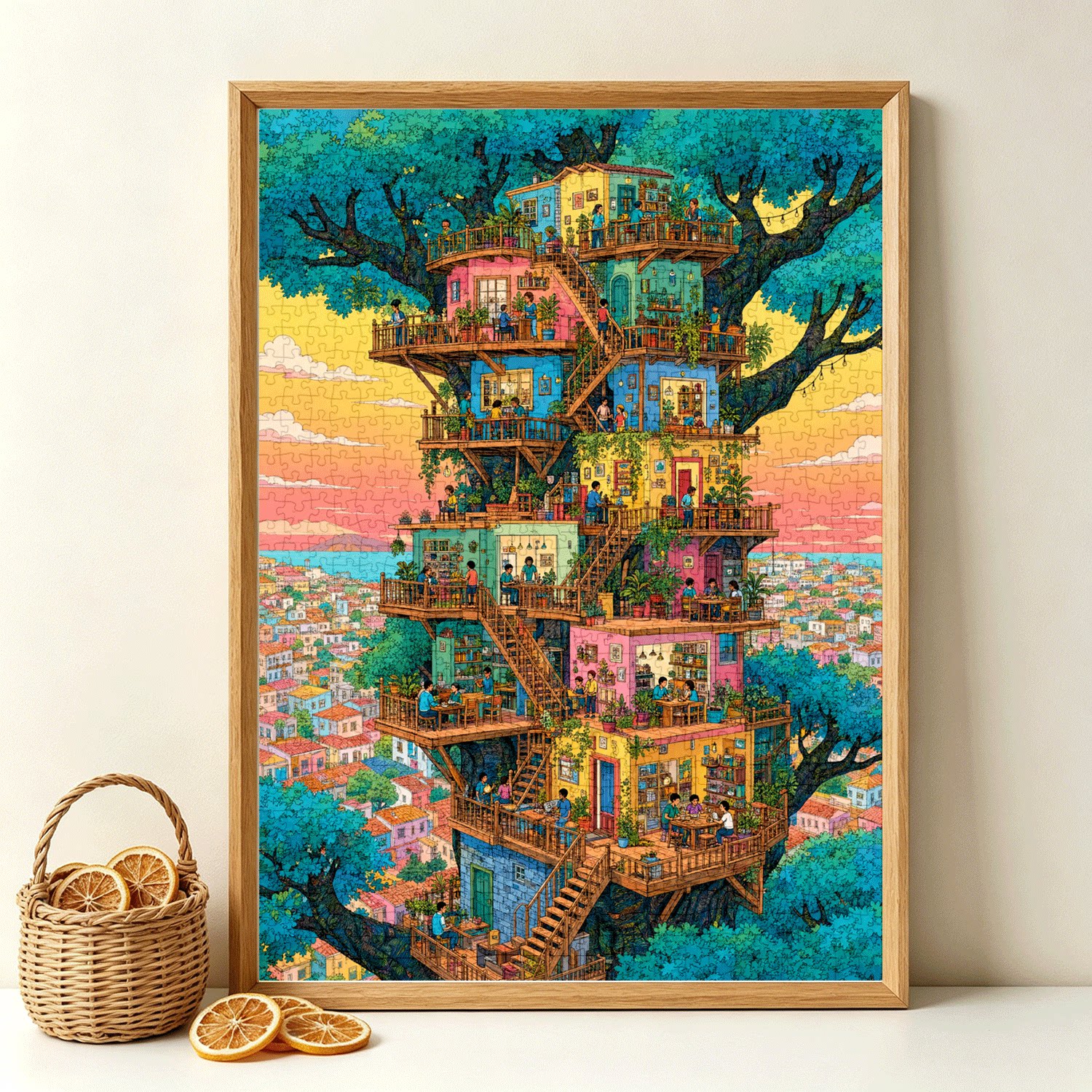 拼图1000片高端蓝卡风景带相框图片