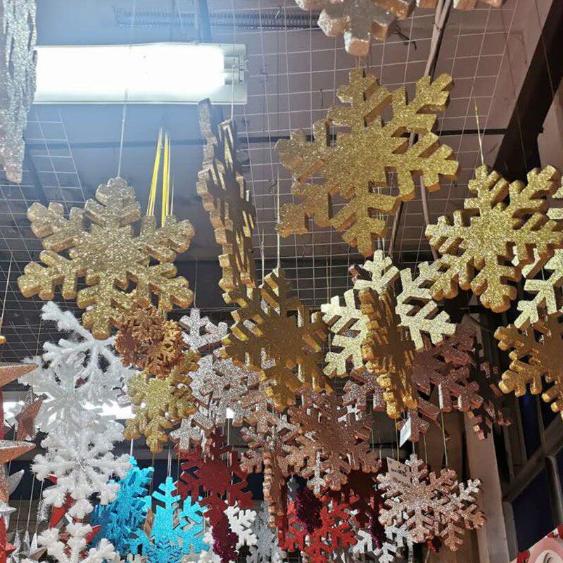 圣诞装饰品圣诞雪花片圣诞五角星泡沫撒粉吊饰酒店公司布景装饰
