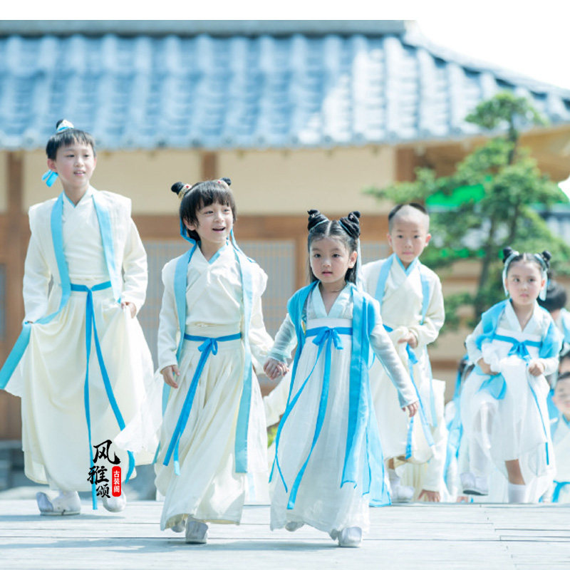 哪吒降妖记同款小哪吒小龙女汉服仙侠风古装门派弟子服儿童演出服