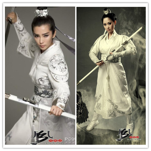 李冰冰大话西游网游COS古装侠女服绣花帅气白色霸气超酷女侠汉服
