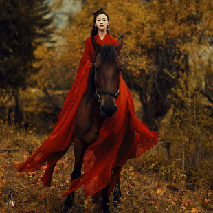 飘逸仙气古典舞舞衣 仙女裙大袖 朝歌吴谨言古装 汉服红色魏晋风广袖