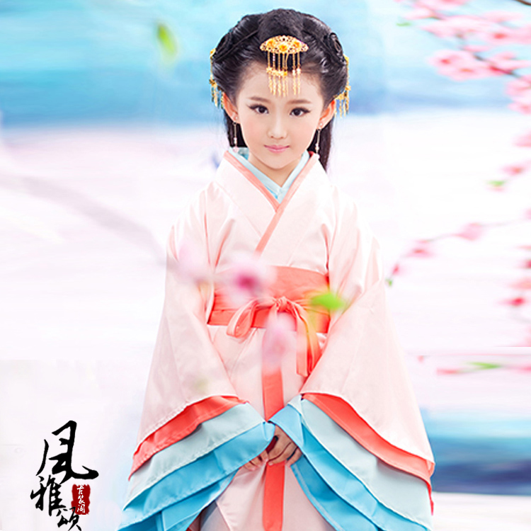 儿童女古装汉朝汉服小北方传统正规曲裾舞蹈服古筝服仙女服演出服