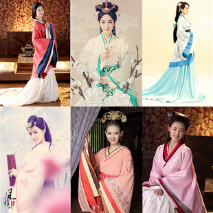 汉朝妃子服公主宫女服广袖拖尾美人心计同款古装女汉服仙女装绣花