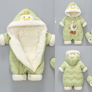婴儿冬装连体衣服鸭子宝宝加厚夹棉服新生儿秋冬季外出服抱衣衣服
