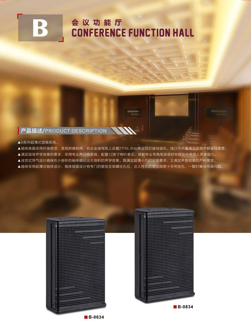专业超薄专业音响 会议壁挂音箱 工程易安装音箱yall b0634/b0834