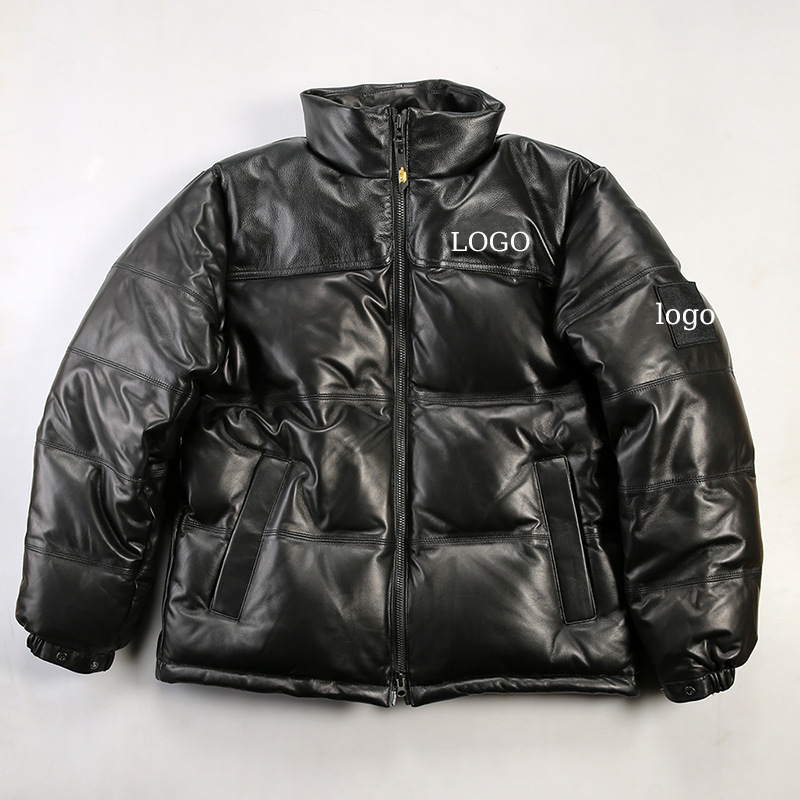 2023年新品休闲运动真皮羽绒服男立领宽松加肥加大拼接绵羊皮羽绒