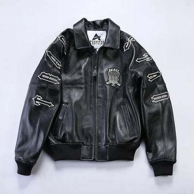 Men's Flight Black France Sheepskin Jacket US Size Coats