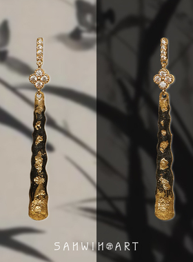 山印集手绘【青玉案】新中式国风复古纯银耳钉耳环通勤耳饰耳夹