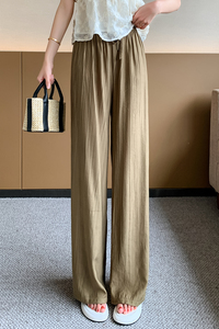 RM12904#高级褶皱冰丝凉凉阔腿空气茶杯裤女夏宽松垂感拖地防晒直筒休闲裤