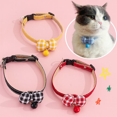 宠物项圈猫咪颈圈格子蝴蝶结脖圈