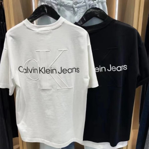 ck Jeans24夏季浮雕短袖男女同款纯棉宽松背后大logo字母印花t恤