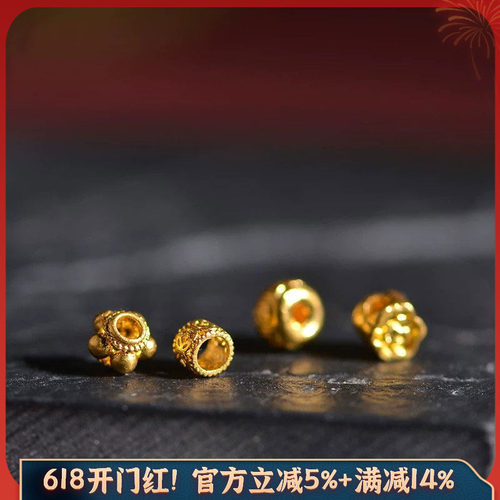 足金錾刻古法黄金隔珠转运珠