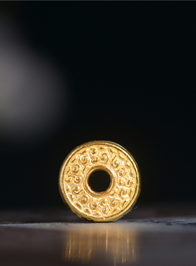 足金手工錾刻古法黄金卷云纹