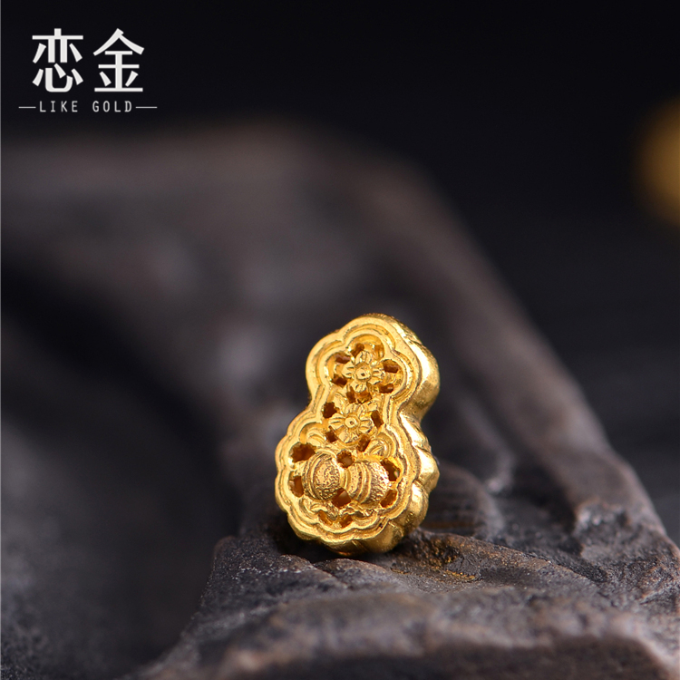 手工錾刻古法黄金镂空葫芦福禄