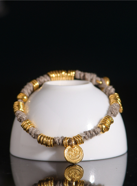 手工錾刻古法黄金喜兽盘缠金手串