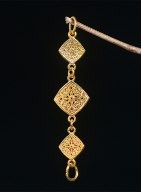 恋金 足金手工錾刻古法黄金 三联连接链 项链手链配饰配件