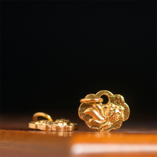 恋金 足金手工錾刻古法黄金 金鱼如意吊坠 项链手链配饰配件