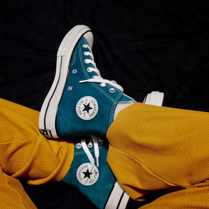 匡威1970s 三星标孔雀蓝高帮橙色低帮翻毛皮帆布鞋166214c166217c