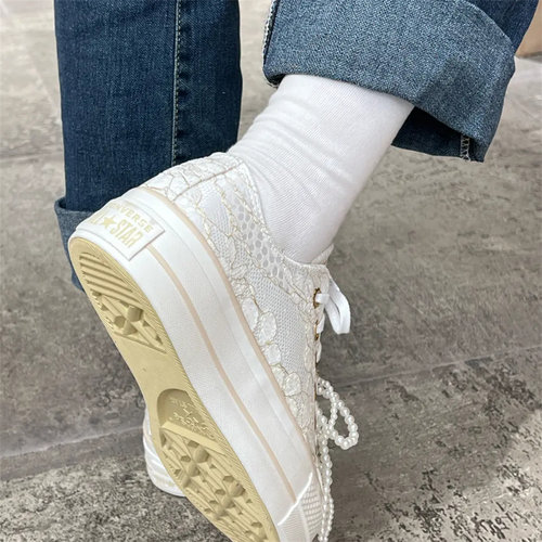 CONVERSE匡威allstar 女款芭蕾风珍珠蝴蝶结厚底休闲鞋  A15197C