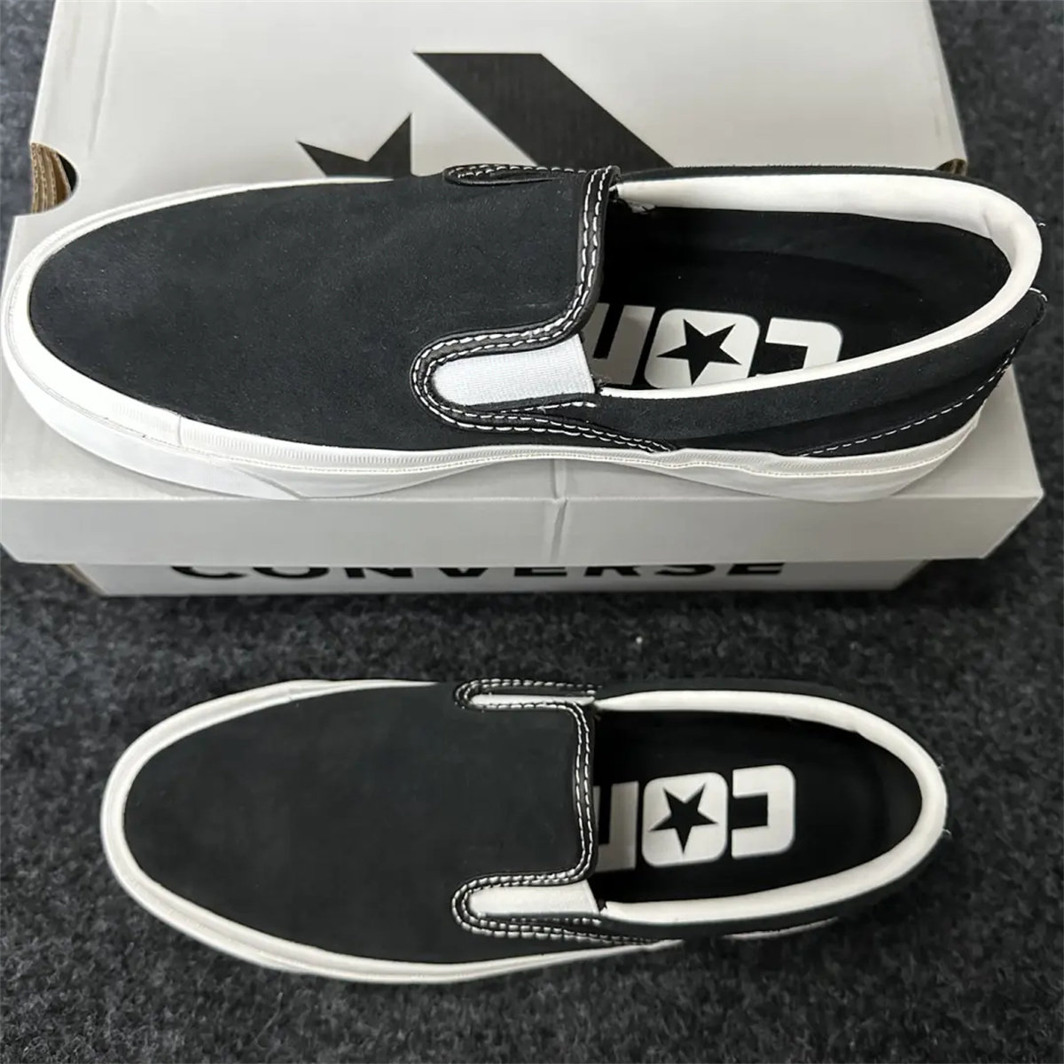 CONVERSE ONESTAR CC匡威黑色经典款牛皮革一脚蹬帆布鞋 160545C