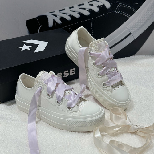CONVERSE匡威allstar经典款白色丝绸绸缎lift厚底低帮A10301c