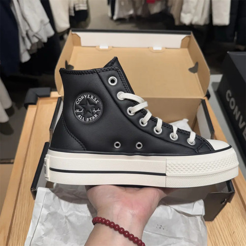 CONVERSE匡威ALLSTAR LIFT黑色皮质女码高帮厚底增高鞋A11160c