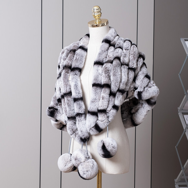 女士双面獭兔毛皮草围巾披肩三角兔毛青紫蓝宴会晚宴礼服斗篷披肩