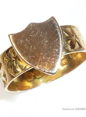 SOLD 【时间密码】 爱德华时期18K金錾花戒柄盾形戒指C.1910S