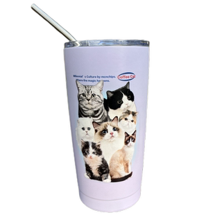 美式复古猫咪600ml咖啡杯随行杯304保温吸管水杯便携高颜值大容量