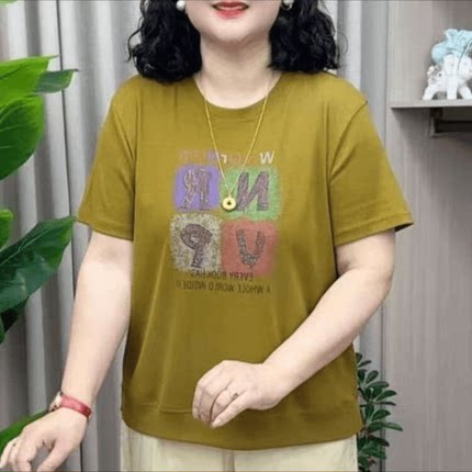 时尚妈妈短袖T恤衫休闲大码打底小衫女士夏季宽松洋气遮肚打底衫