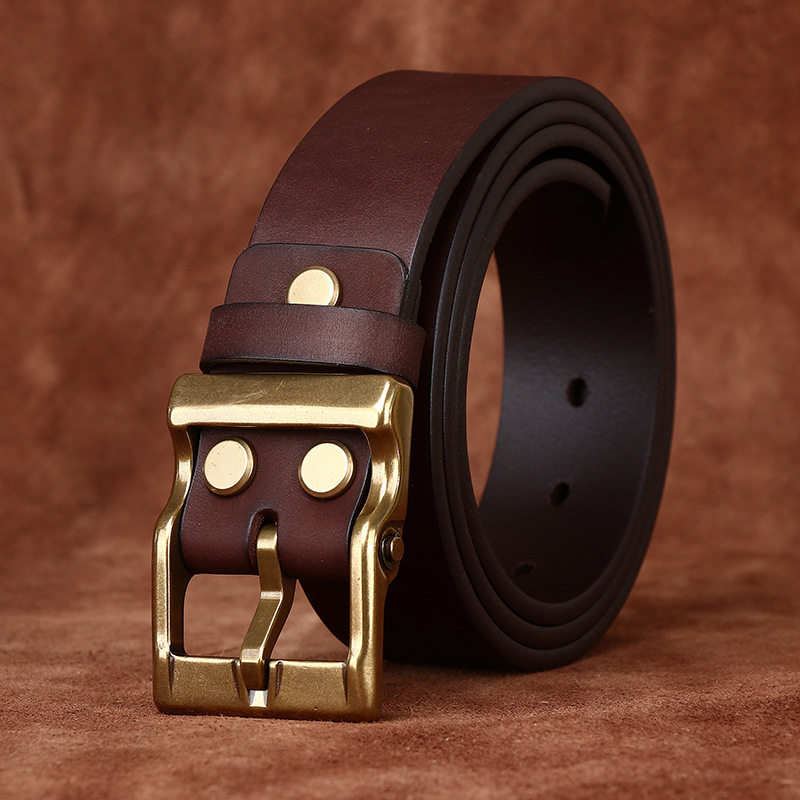 加厚头层牛皮手工皮带男真皮复古植鞣牛皮针扣腰带男青年牛仔裤带