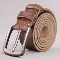 Top layer pure cowhide belt for young men, handcrafted leather belt for young men, simple and retro leather pin buckle belt, Korean version for young people thumbnail 2