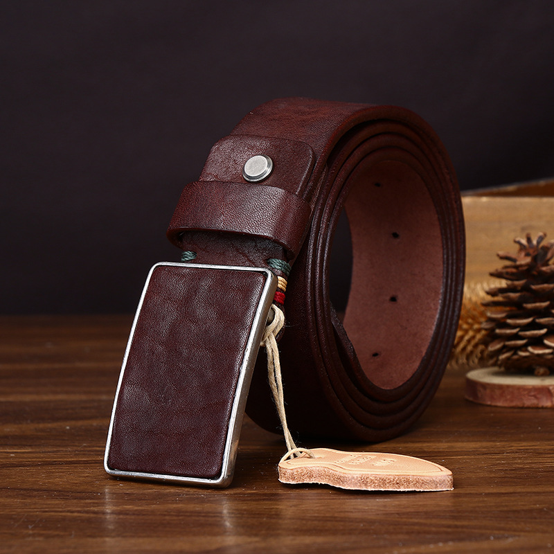 2025原创野牛皮纹手工皮带男真皮