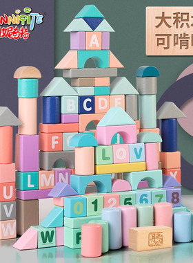 婴幼儿童积木大颗粒拼装益智玩具拼图叠叠乐宝宝1一2岁3到6实木头