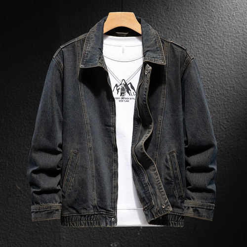 2025秋冬牛仔外套男休闲宽松复古洗水机车拉链夹克男装上衣时尚