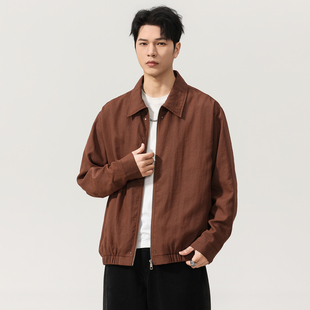 美式复古飞行夹克男亚麻混纺春夏薄款宽松工装外套新中式行政伽克