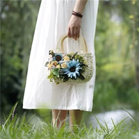 Летняя портативная пляжная соломенная сумка, в цветочек, пляжный стиль