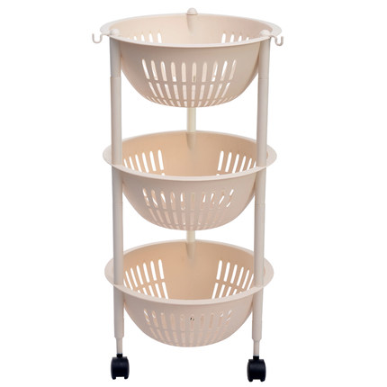 鑫贝加厚厨房置物架落地收纳架水果蔬菜架厨房3层置物架筐带轮滑