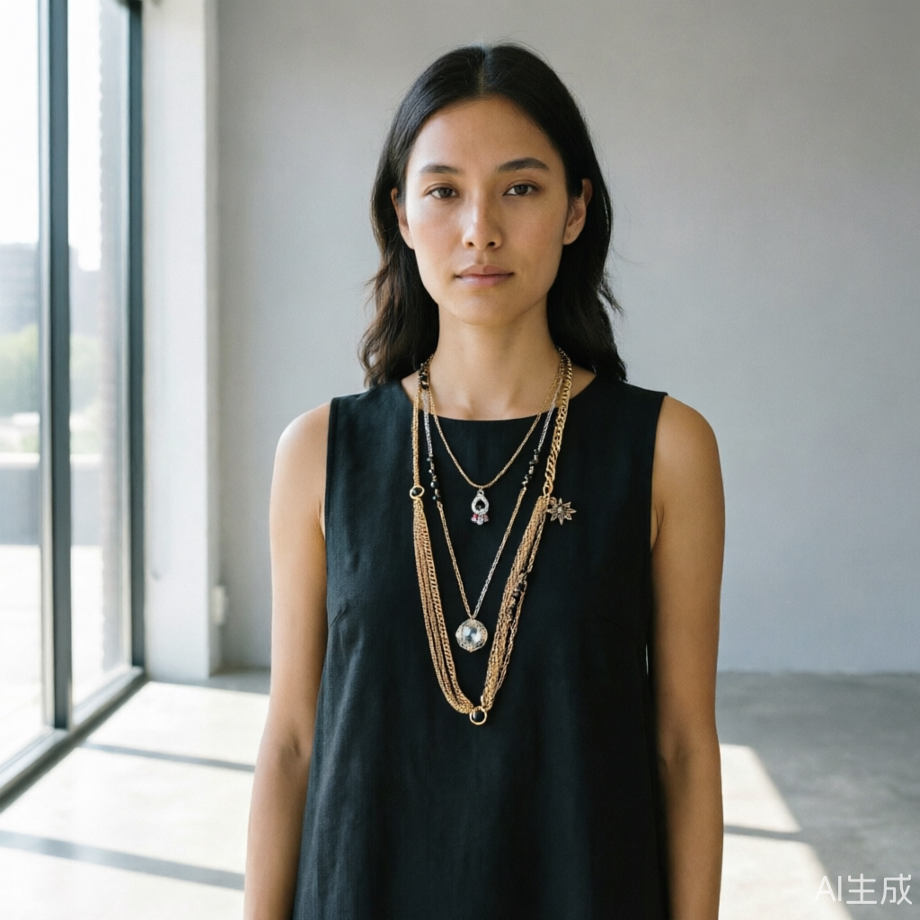 法式多层叠戴项链女古金合金链条街拍风金属饰品