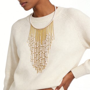 欧美时尚仿珍珠流苏项链女金属链条多色个性夸张气质颈链饰品