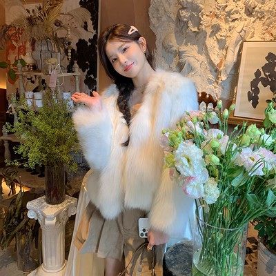 2023秋冬新款狐狸毛皮草外套女年轻款仿编织貉子毛短款貂皮大衣女